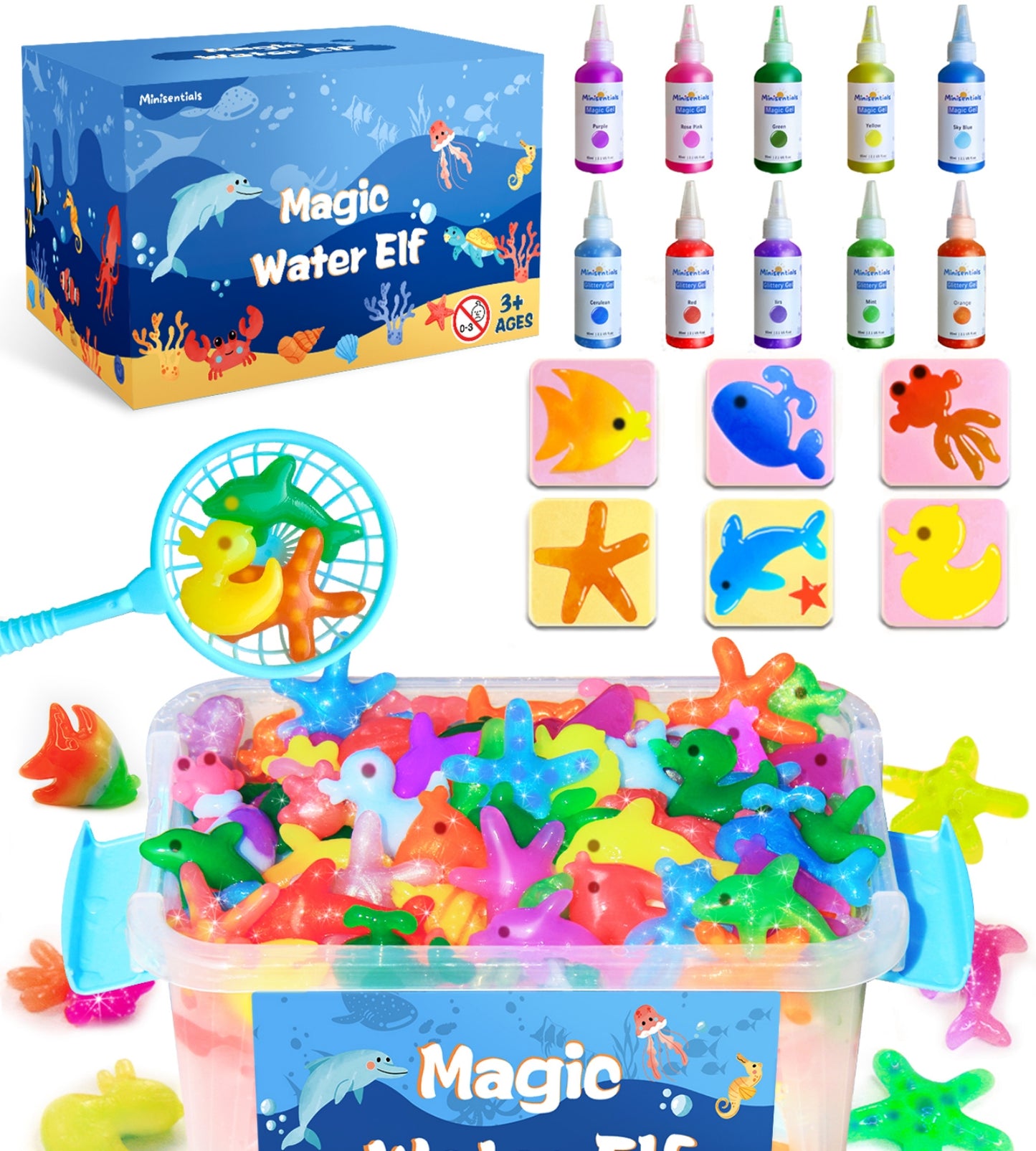 Aqua Fairy Water Gel Kit - Magic Water Elf Toy Handmade Water Animal Set - 10 Colors Magic Gel Aqua Art 6 Molds Squishy Maker - Party Favor Birthday Christmas DIY STEM Gifts for 3-8 Year Old Kids