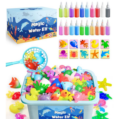Aqua Fairy Water Gel Kit - Magic Water Elf Toy Handmade Water Animal Set - 10 Colors Magic Gel Aqua Art 6 Molds Squishy Maker - Party Favor Birthday Christmas DIY STEM Gifts for 3-8 Year Old Kids